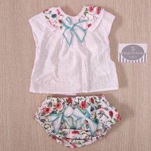 Completo corto A&J – Plumetì fiocchetti verde acqua