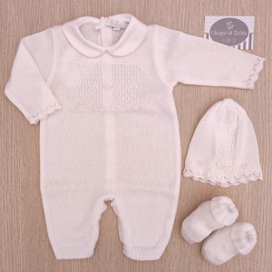 Tutina nascita Primodì Bebè – Bianco/Rosa Chiaro Nodo D’amore