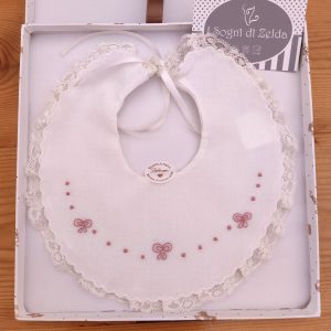 Bavaglino Panna Ricamato a mano – Fiocchi e Pois Malva