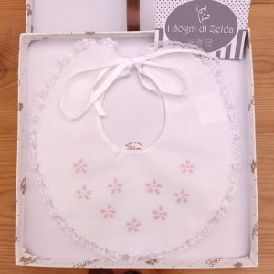 Bavaglino Bianco Ricamato a mano – Margherite Rosa