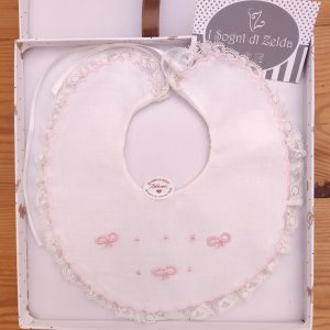 Bavaglino Panna Ricamato a mano – Nodi d’Amore e Pois Rosa