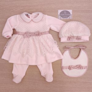 Completino nascita Rosa Fiocco Rosa Antico – Jujùbebé