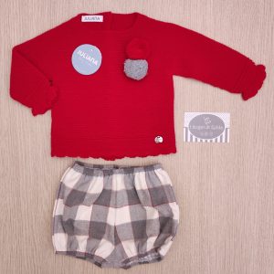 Completo corto Juliana – Rojo – Rosso Tartan Grigio/Bianco