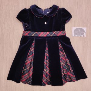 Abito Patachou – Velluto Blu piegoni Tartan