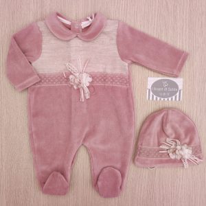 Tutina nascita Ninnaoh – Pizzo Rosa Antico con cappellino