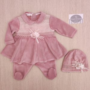 Completino nascita Ninnaoh – Pizzo Rosa Antico con cappellino