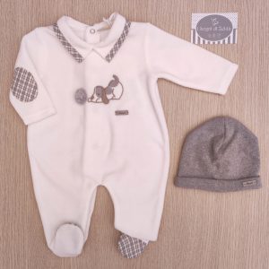 Tutina nascita Ninnaoh – Panna/Grigio Cagnolino con cappellino