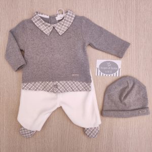 Completino nascita Ninnaoh – Panna/Grigio finta camicina (cap)