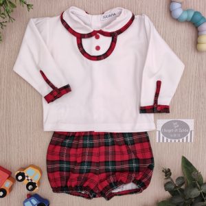 Completo corto Juliana – Rojo – Tartan con camicia