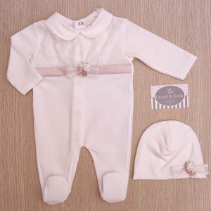 Tutina nascita Ninnaoh – Bianco/Rosa Tulle Pois con cappellino