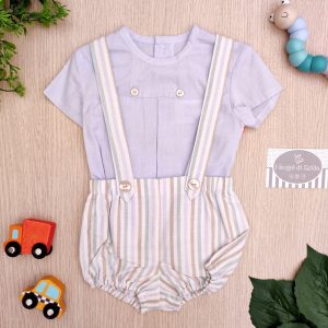 Completo con bretelle Del Sur – Azzurro / Righe pastello