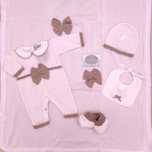 Corredino nascita Rosa Fiocco Tortora – Bebèmargò con tutina (no lenz)