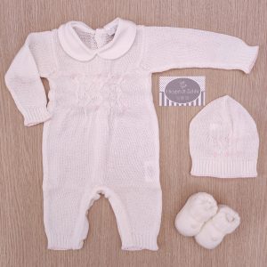 Tutina nascita Primodì Bebè – Latte/Rosa Chiaro Punto Smock