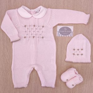 Tutina nascita Primodì Bebè – Rosa Chiaro/Tortora Punto Smock