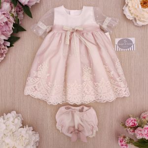 Abito Ponto por Ponto – Panna Rosa Fiocco Pizzo con copripannolino