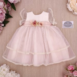 Abito Ponto por Ponto – Panna Rosa Fiori con copripannolino