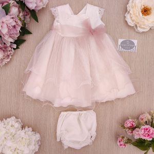 Abito Ponto por Ponto – Panna Rosa Fiocco Tulle con copripannolino