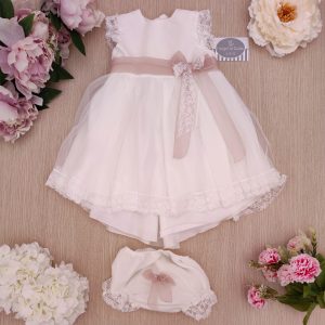 Abito Ponto por Ponto – Bianco/Rosa Coda con copripannolino