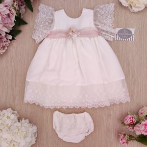 Abito Ponto por Ponto – Panna Rosa Fiori Chiffon con copripannolino