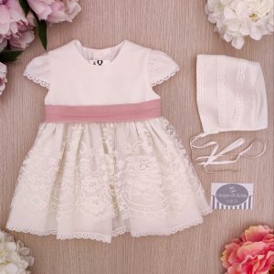 Abito Charo – Panna Rosa Antico con Cuffietta