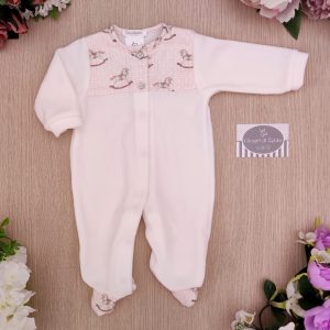 Tutina Deolinda – Bianco/Rosa Cavalluccio apertura frontale