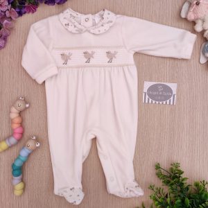 Tutina Deolinda – Bianco Uccellini Punto Smock