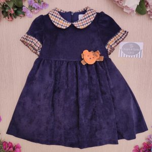 Abito Ambarabà – Velluto Blu/Quadrettato Beige