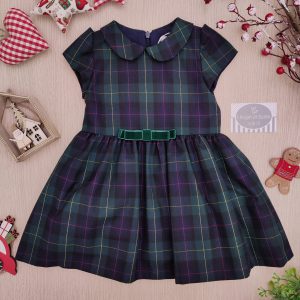 Abito Ambarabà – Tartan Verde/Blu Fiocco Verde