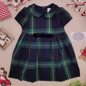 Abito Ambarabà – Tartan Blu/Verde Fiocco Blu
