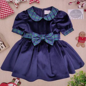 Abito Ambarabà – Velluto Blu Fiocco Taffetà