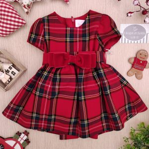 Abito Ambarabà – Tartan Rosso Fiocco Velluto