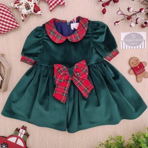 Abito Ambarabà – Velluto Verde Fiocco Tartan