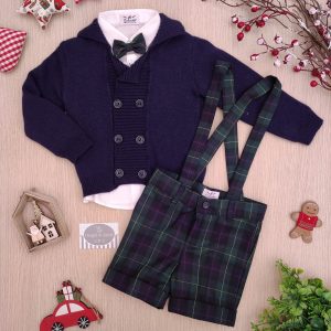 Completo Ambarabà – Blu/Verde Tartan con Bermuda