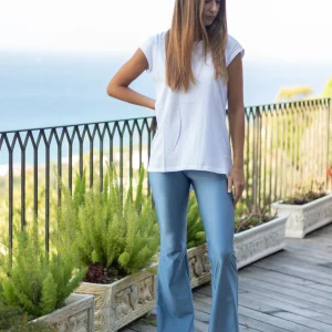 Leggins a zampa tinta unita Riva azzurro polvere