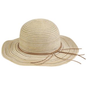 CAPPELLO DONNA PAGLIA RIGHE BEIGE TESA LARGA