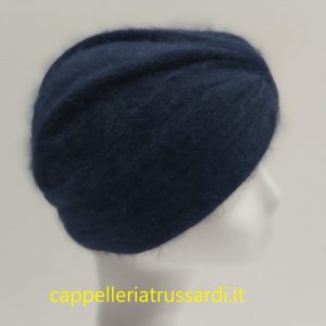 CAPPELLO CUFFIA TURBANTE IN MAGLIA LANA ANGORA BLU MADE IN ITALY