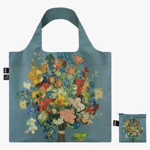 Borsa LOQI VINCENT VAN GOGH BOUQUET FLOWER BLUE CANVAS Shopping Spesa Viaggio Spiaggia RICHIUDIBILE