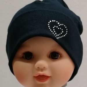 BERRETTA CUFFIA BAMBINA NEONATA BLU COTONE STRASS MADE IN ITALY MISURA 48/50