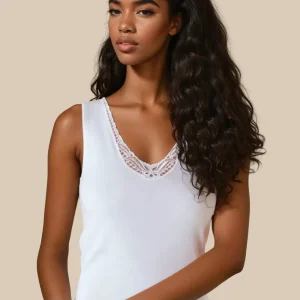 Canotta intimo donna pizzo 100% cotone bianco nero Made in Italy