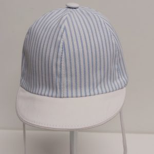 CAPPELLINO VISIERA BABY BIMBO NEONATO COTONE BIANCO AZZURRO RIGHE MADE IN ITALY MIS. 45