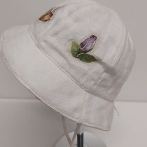 Cappello baby bimba cloche puro lino con disegni Made in Italy TAGLIA 46