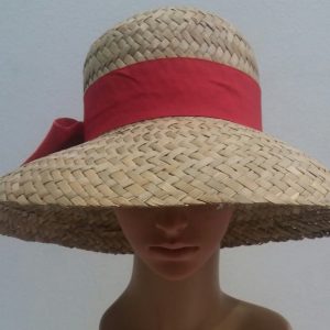 CAPPELLO BORSALINO IN PAGLIA CON NASTRO E FIOCCO ROSSO MADE IN ITALY
