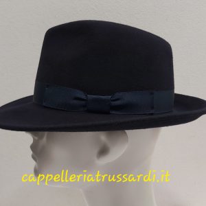 CAPPELLO FELTRO LANA FEDORA BLU TESA LARGA MADE IN ITALY
