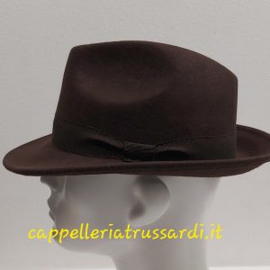 CAPPELLO FELTRO LANA FEDORA MARRONE TESA MEDIA MADE IN ITALY