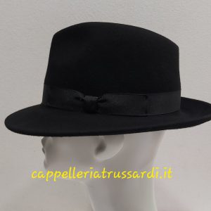 CAPPELLO FELTRO LANA FEDORA NERO TESA LARGA MADE IN ITALY