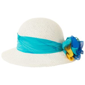 CAPPELLO DA SOLE PAGLIA BIANCO CON FOULAR MISURA 53 MADE IN ITALY