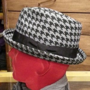 Cappello pork pie in feltro di lana pied de poule grigio nero made in Italy misura 60