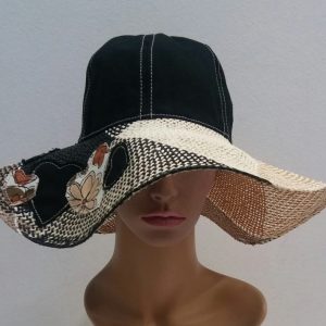 Cappello Donna BORSALINETTE By Borsalino 100% PAPIER NERO BEIGE TESA LARGA MISURA M
