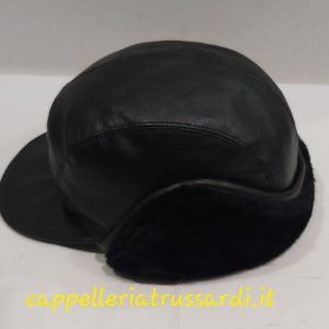 CAPPELLINO VISIERA BABY BIMBO VERA PELLE NERO MADE IN ITALY MIS. 50