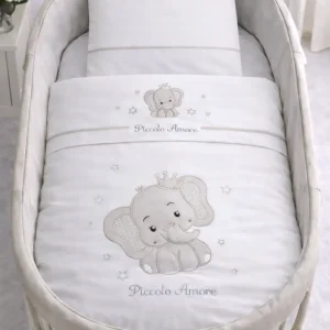 Coordinato Culla Elefantino 5 PEZZI Neonato Ricamo Made in Italy
